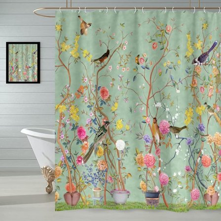 Shower Curtain, Butterfly Bird Flower Waterproof Bathroom Curtains