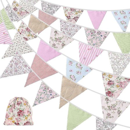 40ft Stof Bunting, 42 stk Udendørs Bunting Banner, Blomster Vintage Bomuld Trekant Flag Til Have Fødselsdagsfest-mxbc