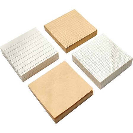 4 st Anteckningsblock, Memoblock för Noteringar, Vit- och Brunrutiga Post-it-lappar, 80 Ark per Styck
