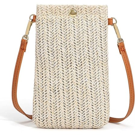 Vita Crossbody-väskor, avslappnade vävda stråväskor för kvinnor