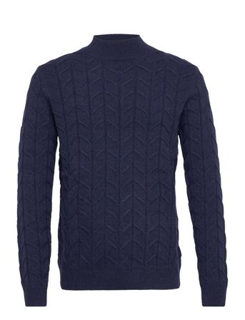 Bertram Roll Neck Knit Strikket Trøje Med Rund Hals Navy Gabba