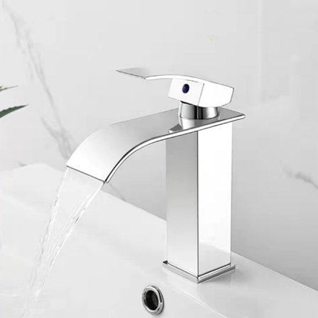 Modern Badrum Vattenfall Blandare Elegant Design Diskbänkskran Mässing Blandare Varmt Kallt Vatten Tillgängligt G 3/8 Krom Griffo