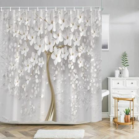 Elegant och fashionabel fantasipärlor och diamanter Bukett 3D-stil duschdraperi med badmatta Set Hem badrumsinredning 1859SD -curtain W220xH180cm