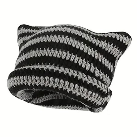 1 stk. Unisex Vinter Katteøre Hat med Hjerteformet Ørebeskyttelse & Stribet Design - Blød Tryklukning, Sort/Hvid/Brun/Beige Striber