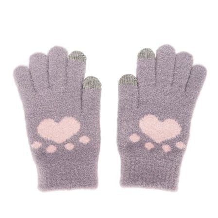 Söta vantar med katt tass mönster pekskärm andningsbara mjuka imitation mink varma tjocka handskar lila