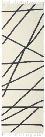 Cross Lines 80X250 Klein Naturweiß/Schwarz Abstrakt Läufer Wollteppich