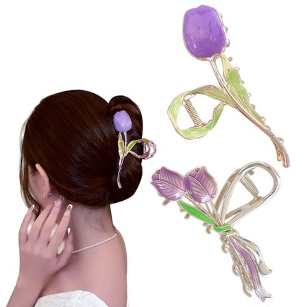 Tulip Blomster Klo Klemmer - 2 Pak Metal Hår Tilbehør til Elegant Fransk Stil Opsætninger - Perfekt til Sommer & Hawaii Ferie - Syren