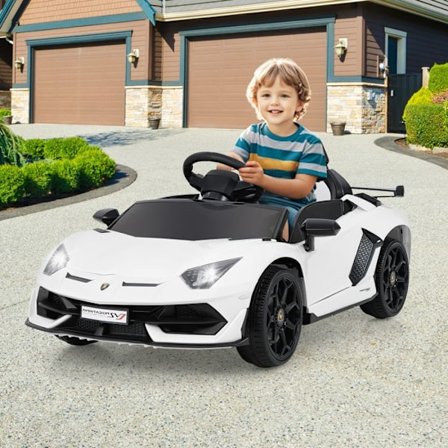 Lamborghini Elbil 12V/4,5 Ah, Fjernbetjening 2.4G, 2 Motor, Fjädring, LED, MP3, USB, TF, Radio, Hvid