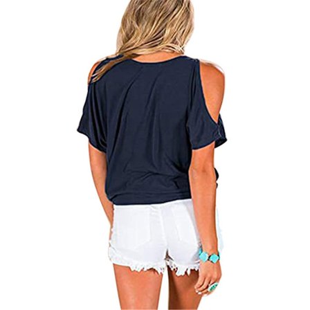 Dam T-shirt V-hals kall axeltopp kortärmad Casual