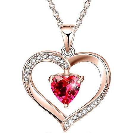 Forever Love Hjärthalsband Smycken 18K Vitguld/Roséguldpläterad 925 Sterling Silver Födelsestenshänge Halsband med 5A Cubic Zirconia Födelsedag G