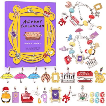 Joulukalenteri 2025 - 24 päivää FRIENDS-koru rannekorusettiä - TV-sarjan joululahja aikuisille miehille ja naisille