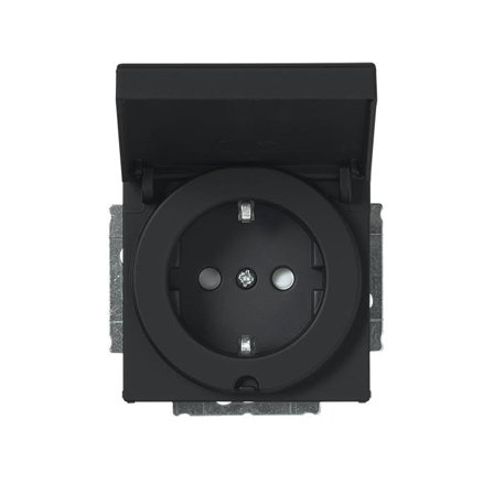 ABB Impressivo 20EUCK-885 Stikkontakt matt svart, med lokk, Strømbrytere & vegguttak