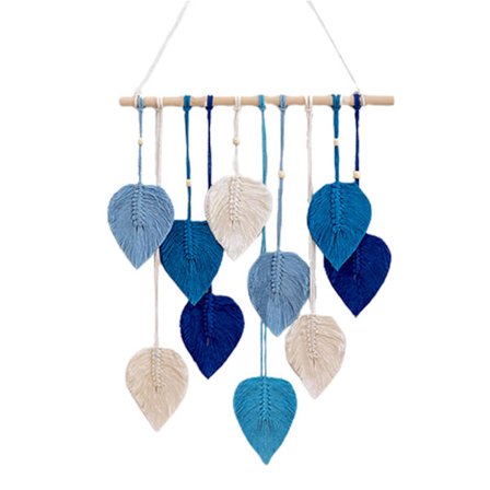 Håndvævet bomuldsreb blad tapet vægdekoration boheme stil vægkunst tapet til stueindretning Blå