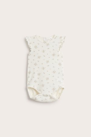 Newbie | Body w kwiaty, z falbanami przy rękawach | Offwhite