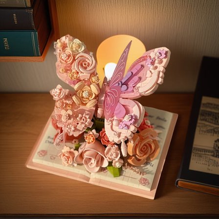 De nye 2025 stilfulde sommerfugl- og blomsterbyggeklodser er unikke boligdekorationer og den perfekte gave til og Valentinsdag.