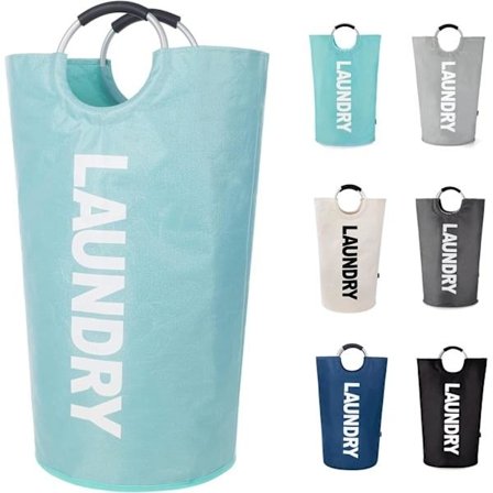 Vasketøjskurv med polstrede håndtag, vandtæt vasketøjskurv sammenklappelig, vasketøjskurv til badeværelse, vaskerum, kollegieværelse lyseblå