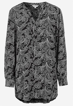Cellbes of Sweden - Mønstret tunika med knapper i sort / paisley til damer i størrelse 42/44