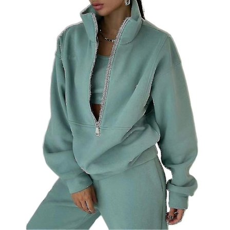 Dam Tracksuit Set - Långärmad Hoodie med Hög Hals och Tracksuitbyxor Set grön