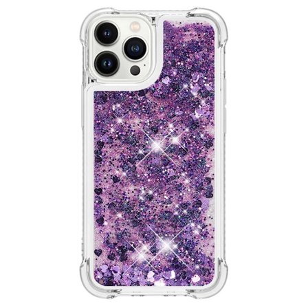 SKALO iPhone 15 Pro Kvicksand Glitter Hjerter TPU Cover - Lilla