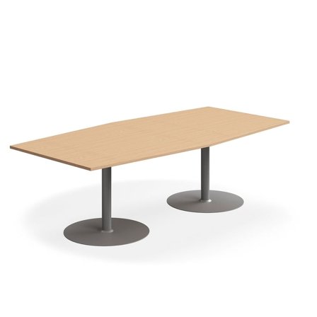 Konferensbord, 2400x1200 mm, båtformad,bok/silver