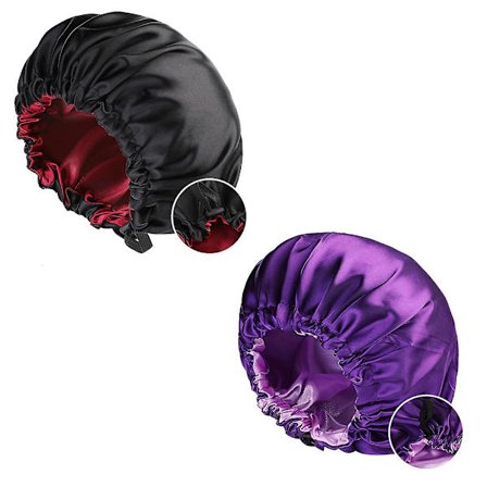 Vändbara Vattentäta Silky Satin Justerbara Nattmössor (lila + röda) 2 st