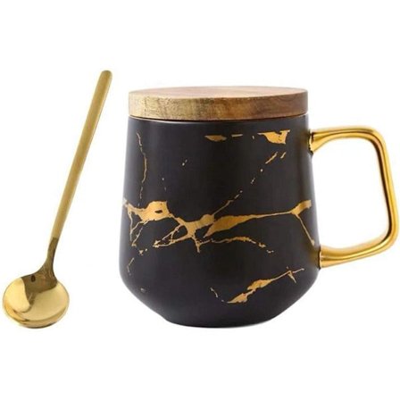 Porslin Te Kopp Kaffe Mugg Set Kompatibel med Afternoon Tea - Marmormönstrad Svart Hög