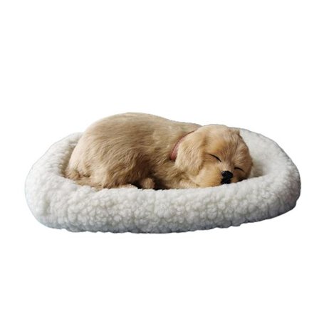 Realisttisk sovende hundelegetøj Åndende hund Plysdyrdukke med pude Plyslegetøj til børn Hørpynt