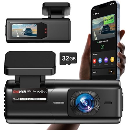 Dash Cam 2K 1440P WiFi Bilkamera med 1,47 tommer IPS-skærm, 2K Front Dash Kamera til biler, Mini Dashcams til biler med nattesyn, 24 timers parkering
