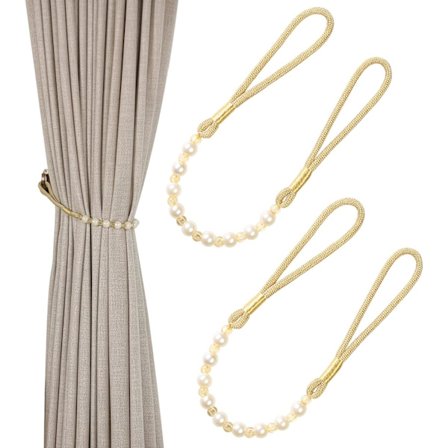 Par av akryl pärla gardin slipsar gardin bunden rep dekoration (guld)