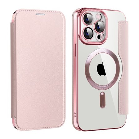 Etui til iPhone 14 Pro 6.1 pink trådløs opladning pung stil magnetisk kort slot læder