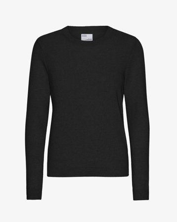 Women Light Merino Wool Crew - Deep Black S