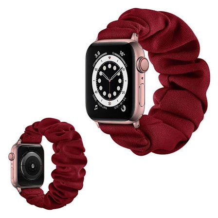 Apple Watch Series 6 / 5 44mm elastic hair band style watch strap - Rose Gold Connector / Wine Red / Size: S
