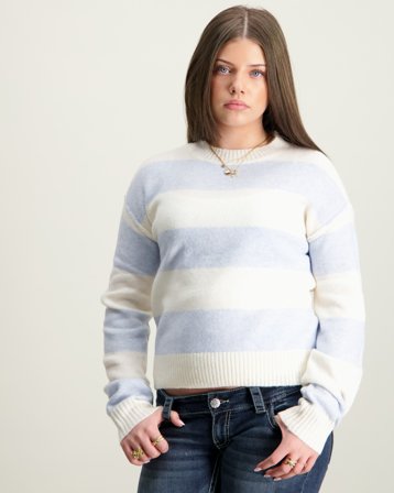 LMTD NLFBYNTHE STRIPE LS SHORT KNIT Blå Tröjor Tjej - Kids Brand Store