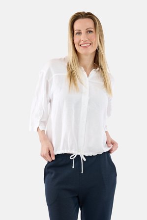 BRANDTEX - 3/4 Ærmet Skjorte - Hvid - Elastik i Taljen