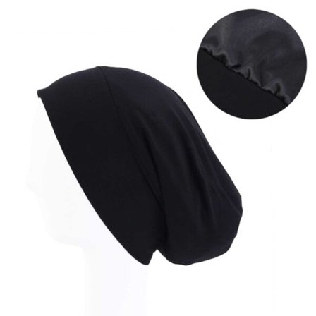 Sleeping Cap med satin inde - Satin Bonnet - Sleep Cap One -størrelse sort