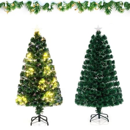 Valoisa Joulukuusi 120CM COSTWAY-Kuituoptiikka-18 Valoa Kirkas Vaalea LED-Kiiltävä Tähti-130 Haaraa