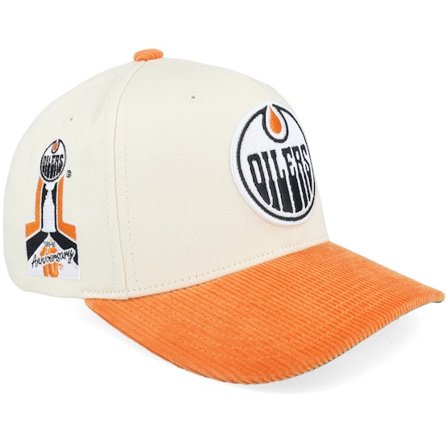 Mitchell & Ness - NHL Beige adjustable Kasket - Edmonton Oilers Sunset Pro Crown Sand/Orange Adjustable @ Hatstore