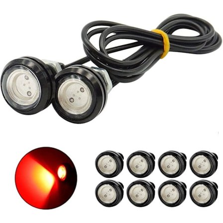 10 stk (12V, rød) 18mm Eagle Eye LED-lys 9W DRL Dagskjørelys