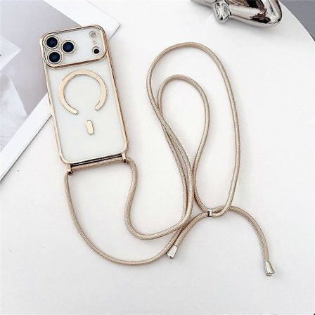Kompatibelt deksel for iPhone 17 Pro Max, kompatibelt med MagSafe, elektroplettert TPU-telefondeksel med lang snor