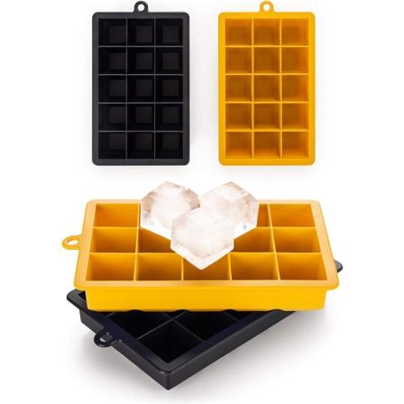 Badekar med 15 Isklumper, eller 30 Isklumper - Silikon Isbakke - BPA Fri - Sort/Gul