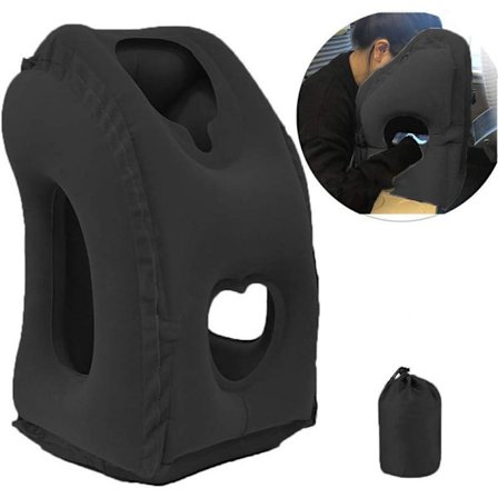 Oppblåsbar Reisepute for Søvn for å Unngå Nakke- og Skuldersmerter, Komfortabel Støtte for Hode og Lumbar, Brukes for Fly, Bil, Buss, Svart