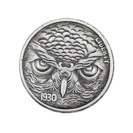 Mindesmønt 1930 Ugle Graveret Mønt – Vintage Kobber Samlermønt med Detaljeret Fugleudskæring, Retro Hobo Stil Kunstnerisk Mønt til Antik Samling