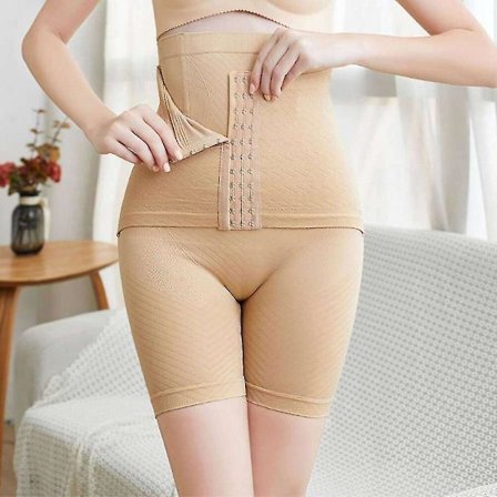 Damfast magekontroll Butt Lifter Shapewear High Waist Trainer Body Shaper Shorts Lår Slim Gerdle Trosor med krok Shorts, stil 2 Beige