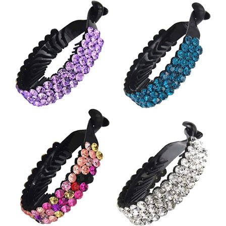 4 Stk. Banan Hårklemmer, Plastik Banan Hårkæbe Klemmer, Rhinestone Gem Hårklemmer, Hestehale Hårknold Holdere, Mode Tilbehør