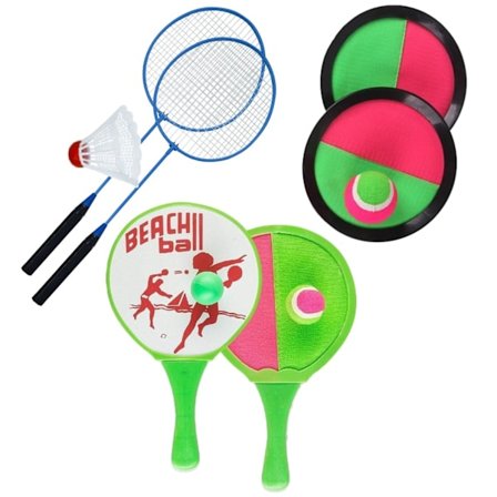 Strand Spel Kit . BADMINTON SET, CATCH-BALL SET o TENNIS SET M OLIKA SPEL