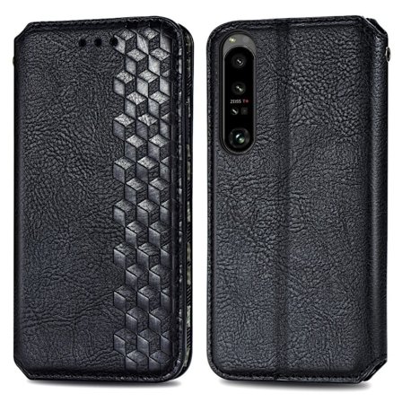 Läderfodral med A Snygg Rhombus Avtryck till Sony Xperia 1 IV - Svart