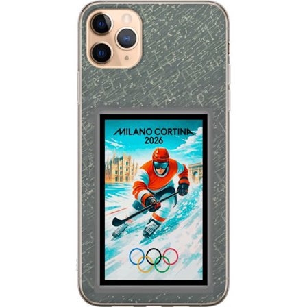 Kompatibel Mobilcover til Apple iPhone 11 Pro Max Curling illustration med spillere og sten på isen, Milano Cortina 2026, snedækkede stænk og olympisk