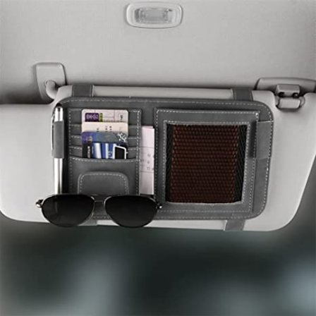 Bilsolskärm Organizer, Multifunktionell Mocka Läder Organizer Universal Solglasögonhållare Multi-Pocket Organizer Visir Förvaring