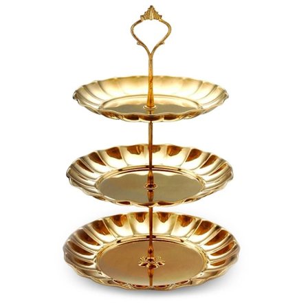 3-etagers Rund Gylden Rustfri Frugt Dessert Cupcake Stativ Te