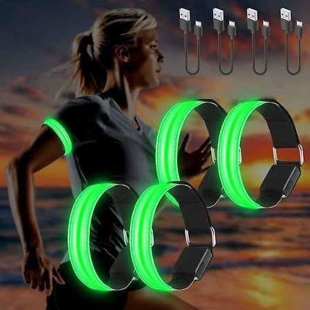 4 st USB-uppladdningsbara LED-ljusarmband, reflekterande LED-löpararmband A